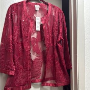 Red Sheer Embroidered Cardigan Chico’s